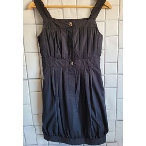 THEORY Womens Black Mini Tank Dress Pleated Front Gathered Hem Size 0  a…